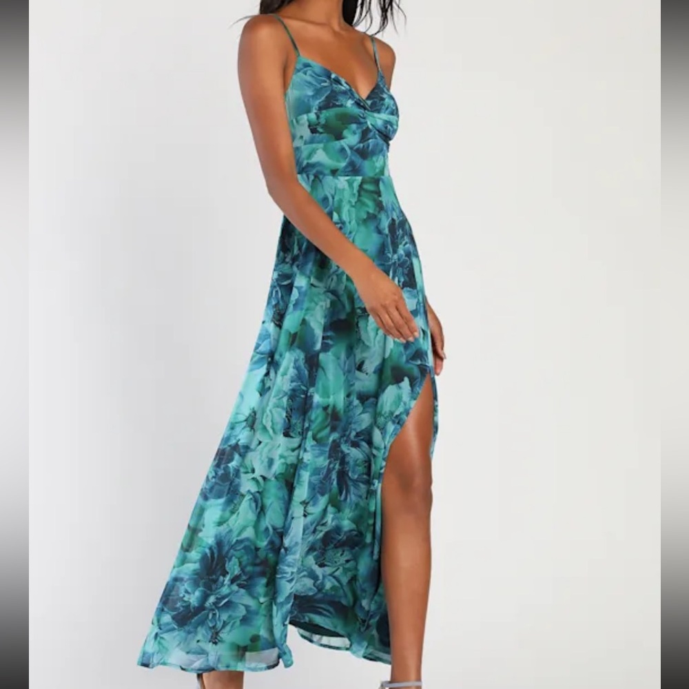 NWT Beautiful Soul Teal Green Floral Print Twist-Front Maxi Dress